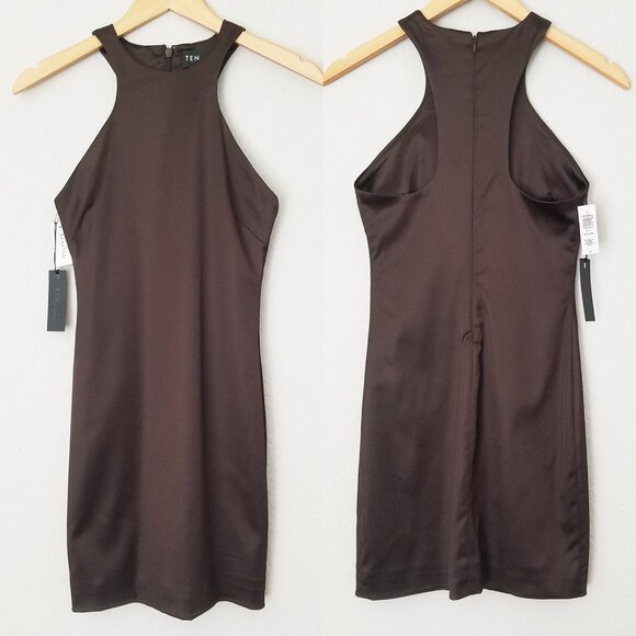 NEW Aritzia TEN Babaton Satin Pressure Dress 00 Racer Back Rich Mocha Brown 90s - Picture 2 of 12